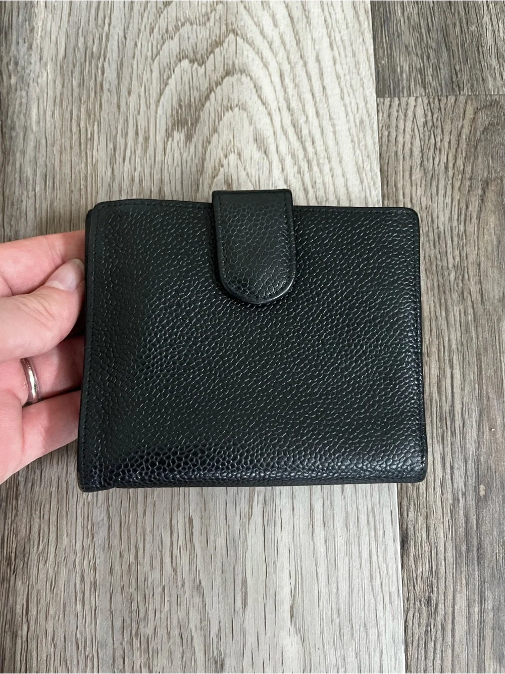 CHANEL Black Caviar Leather Card & Key Holder with Embossed CC